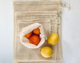 Reusable Cotton Mesh Produce Bags, Zero Waste Grocery Shopping