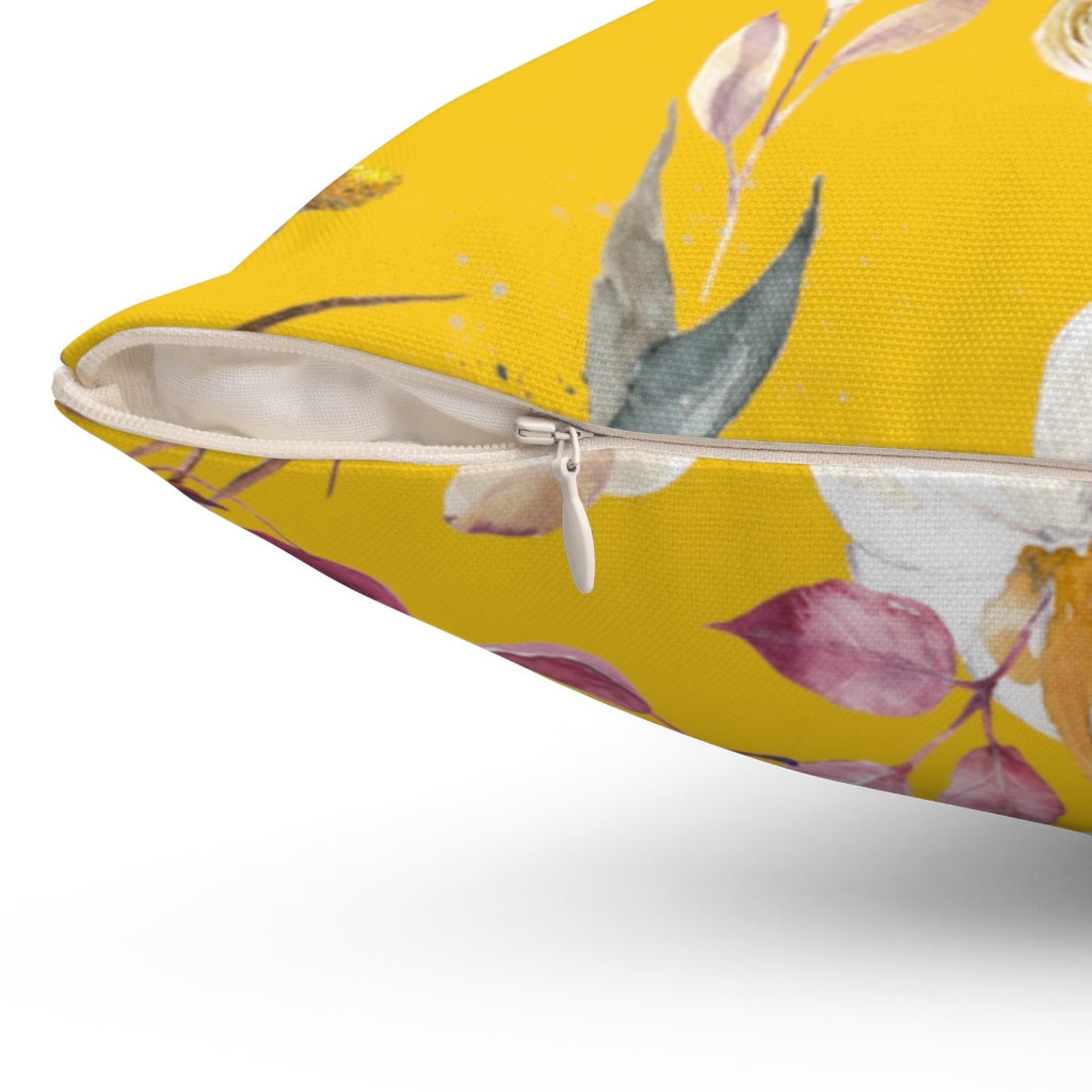 Bright Yellow Pillow Case Printed With Floral Design Classic Etsy