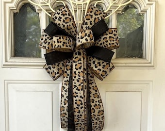 Leopard Bow,  Animal Print Bow for Wreath, Leopard Bow for Lantern, Safari Bow
