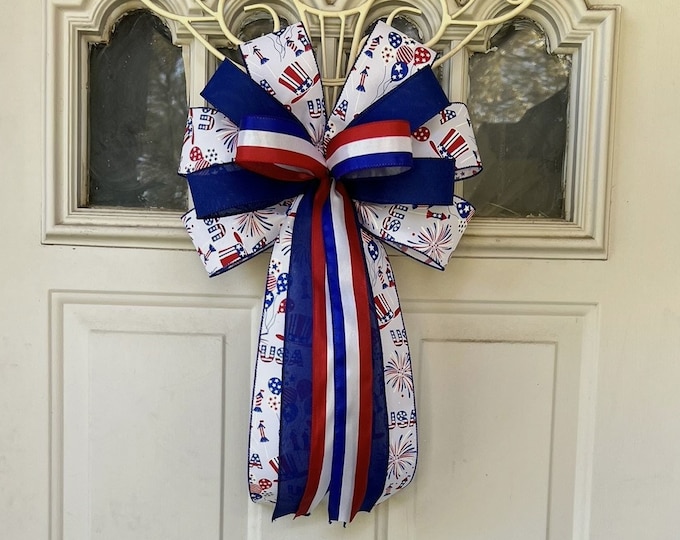 4th of July Bow, Memorial Day Patriotic Bow for Wreath, Fireworks ...