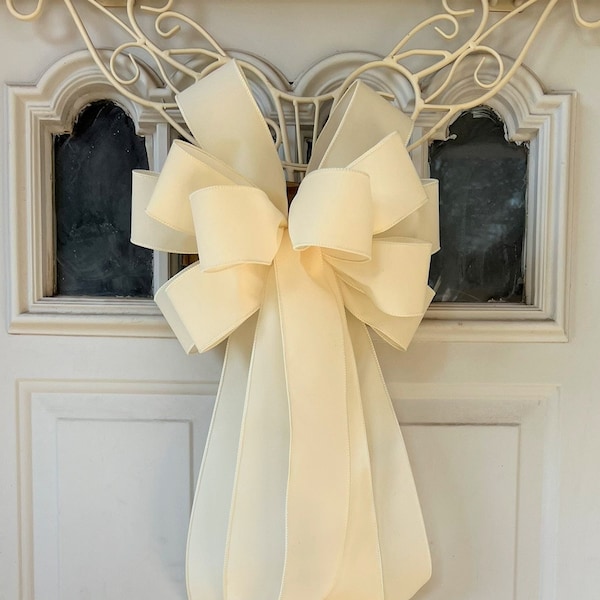 Ivory Velvet Christmas Tree Bow for Wreath, Lantern Bow Decoration, Valentine Cream Ribbon