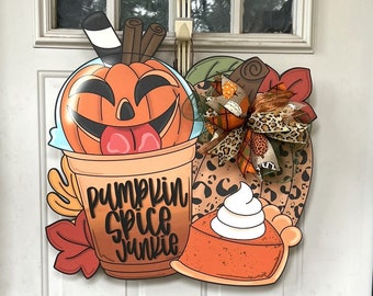 Fall Door Hanger, Leopard Fall Decor, Pumpkin Spice Wreath with Leopard