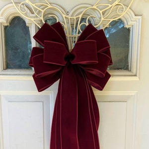 Burgundy Velvet ValentineTree Bow for Wreath, Lantern Bow Decoration, Valentine Maroon Velvet Ribbon