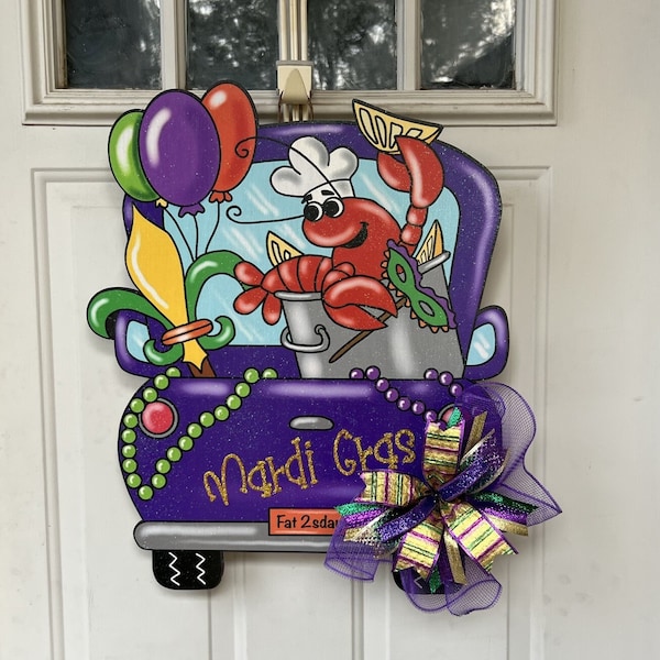 Mardi Gras Truck Door Hanger, Lobster, Fleur de Lis Decor