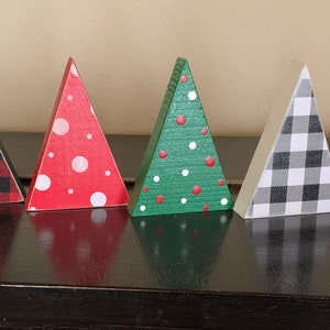Christmas Tiered Tray, Mini Wooden Christmas Trees for Tiered Tray, Holiday Decor for Shelf Sitters, Buffalo Plaid