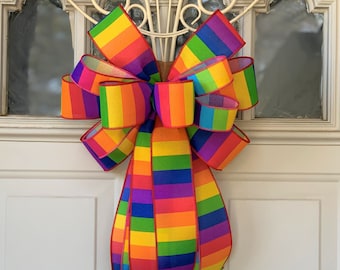 Pride Bow,  Rainbow Bow for Wreath, Multi-Color Lantern Bow Decoration, LGBTQ+ Mailbox Bow, Rainbow Party