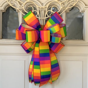 Pride Bow,  Rainbow Bow for Wreath, Multi-Color Lantern Bow Decoration, LGBTQ+ Mailbox Bow, Rainbow Party