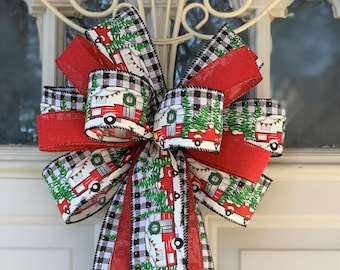 Camper Christmas Bow with Buffalo Plaid for Wreath, Lantern Bow Decoration, Buffalo Plaid Bow