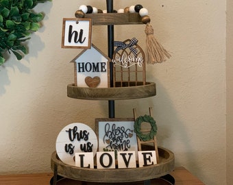 Home Sweet Home Farmhouse Tiered Tray Decor, Home Sweet Home Shelf Sitters, 3D Home Decorations, Farmhouse Rustic Decor