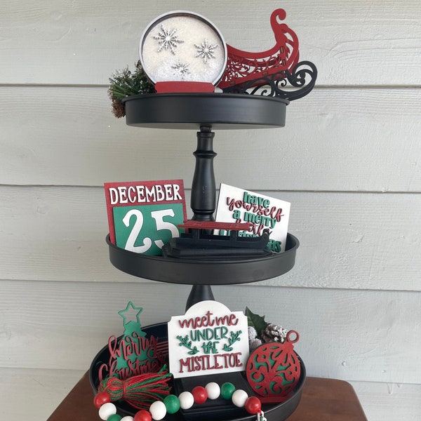 Christmas tiered tray, Christmas tier tray decor, Christmas tiered tray bundle