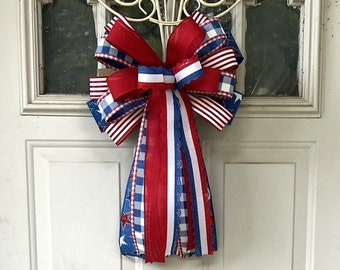 4th of July Bow,  Memorial Day Patriotic Bow for Wreath, 4th of July Lantern Bow Decoration, Independence Day Bow, Star Ribbon Bow
