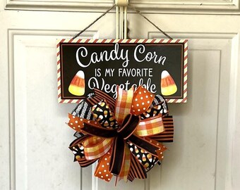 Halloween Front Door Decor, Trick or Treat Door Hanger, Candy Corn Sign ...