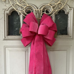 Hot Pink Velvet Valentine Bow for Wreath, Christmas Lantern Bow Decoration, Pink Velvet Ribbon