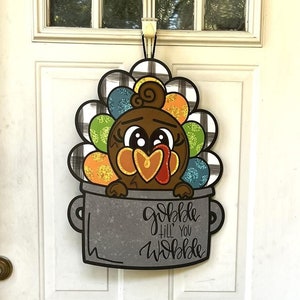 Fall Door Hanger, Autumn Decor, Thanksgiving Decoration, Fall Wreath, Rustic Fall Decor, Fall Turkey Door Hanger, Gobble While You Wobble