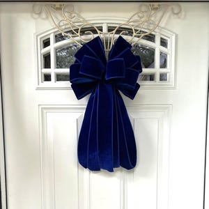 Royal Blue Velvet Christmas Tree Bow for Wreath, Lantern Bow Decoration, Blue Plush Velvet Ribbon