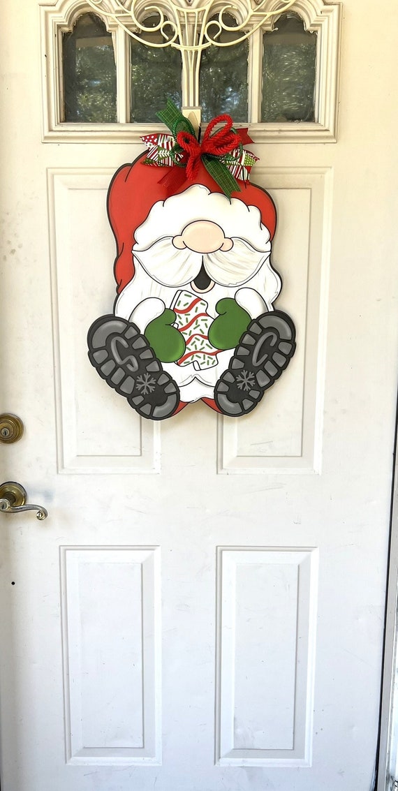 Christmas Door Hanger, Santa Gnome Door Decor, Merry Christmas Wreath, Christmas Snack Cake Decor