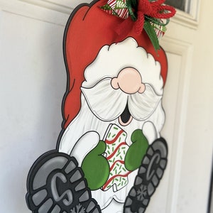 Christmas Door Hanger, Santa Gnome Door Decor, Merry Christmas Wreath, Christmas Snack Cake Decor image 4