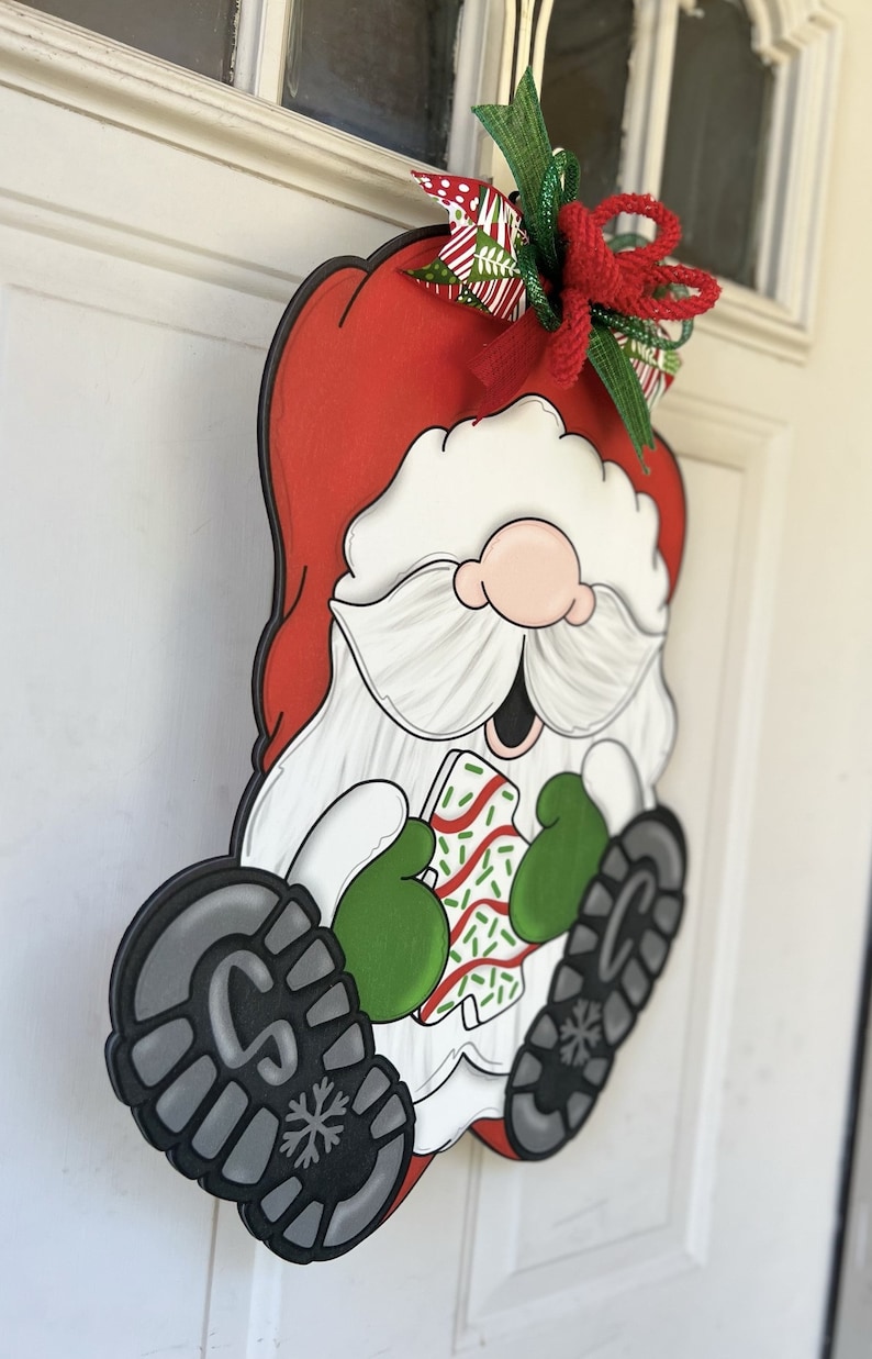 Christmas Door Hanger, Santa Gnome Door Decor, Merry Christmas Wreath, Christmas Snack Cake Decor image 4