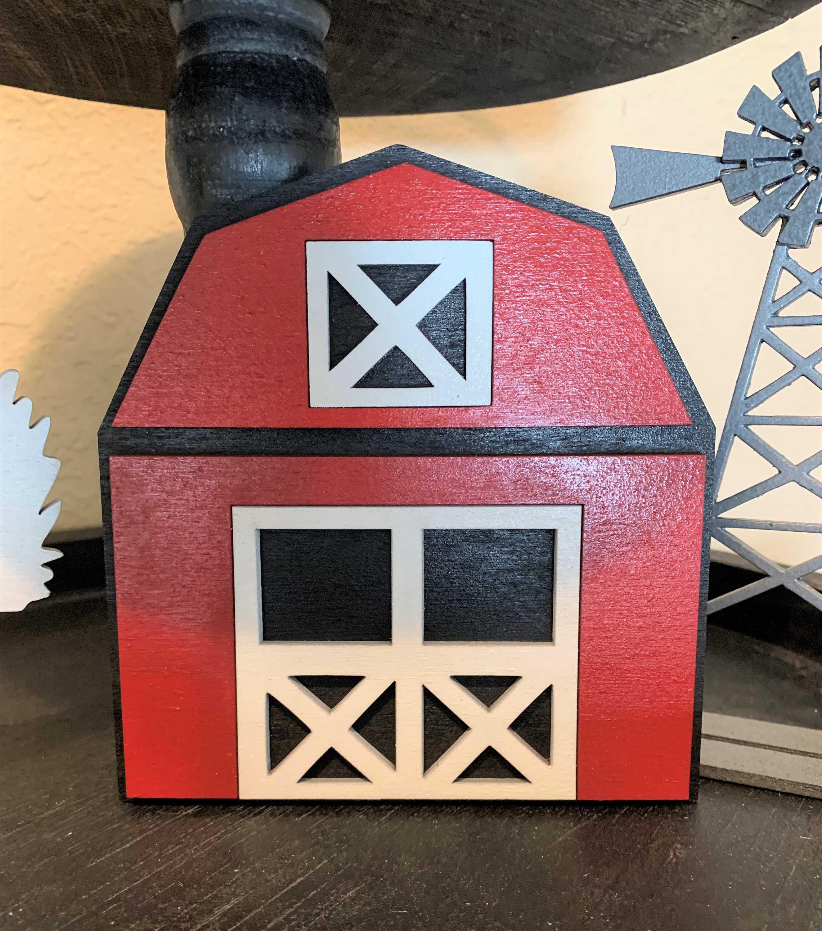 Farmhouse Tiered Tray Decor, Farmhouse Shelf Sitters, 3D Farmhouse Decorations, Red Barn, Cow Pig Chicken Decor