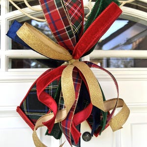 Red with Green Plaid Christmas Tree Bow for Wreath, Small Tartan Christmas Bow, Plaid Tree Topper Bow, Red Green Blue Gold Bow for Lantern bild 7