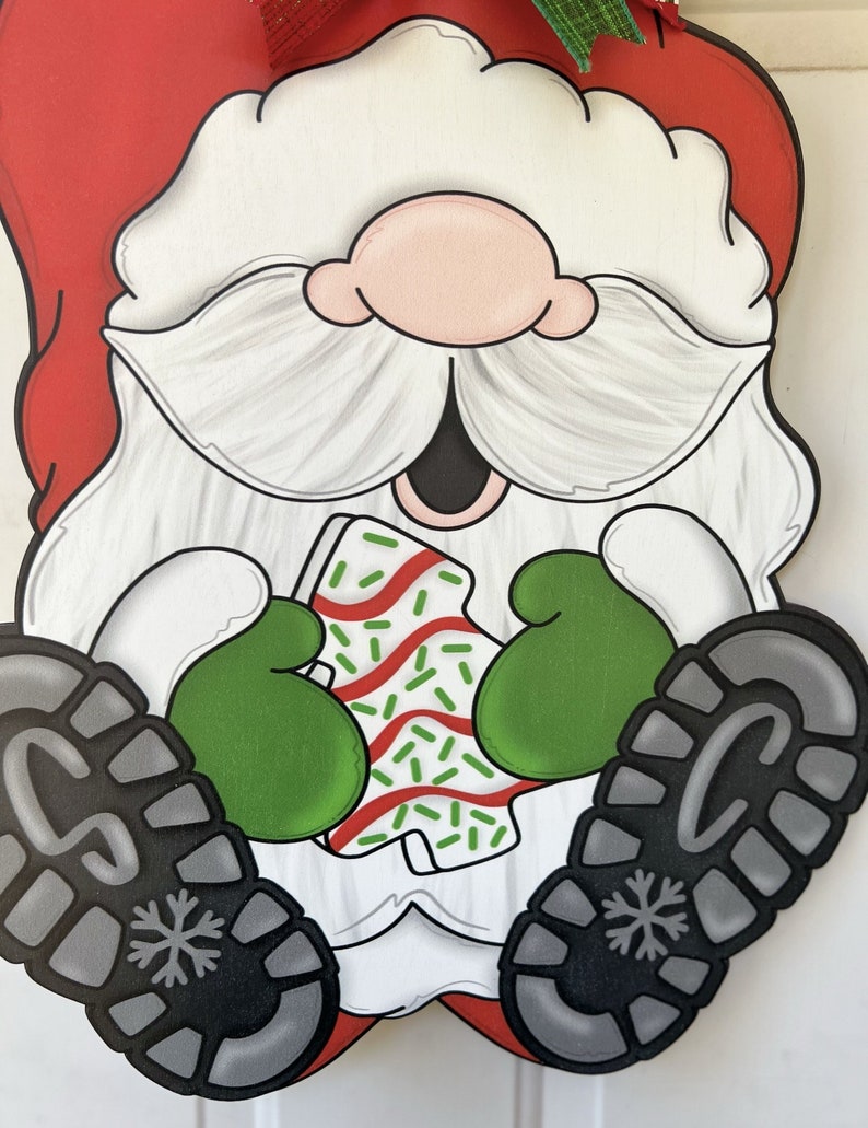 Christmas Door Hanger, Santa Gnome Door Decor, Merry Christmas Wreath, Christmas Snack Cake Decor image 3