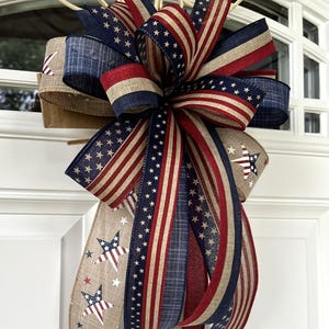 4th of July Bow, Memorial Day Patriotic Burlap Bow for Wreath, 4th of July Lantern Bow Decoration, Independence Day Bow image 5