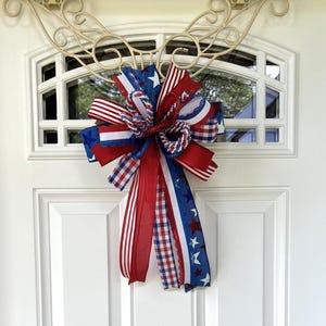 4th of July Bow, Memorial Day Patriotic Bow for Wreath, 4th of July Lantern Bow Decoration, Independence Day Bow, Star Ribbon Bow afbeelding 1