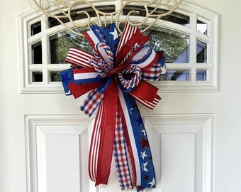 4th of July Bow,  Memorial Day Patriotic Bow for Wreath, 4th of July Lantern Bow Decoration, Independence Day Bow, Star Ribbon Bow
