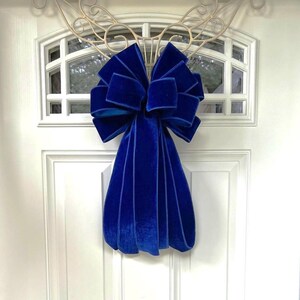 Royal Blue Velvet Christmas Tree Bow for Wreath, Lantern Bow Decoration, Blue Plush Velvet Ribbon