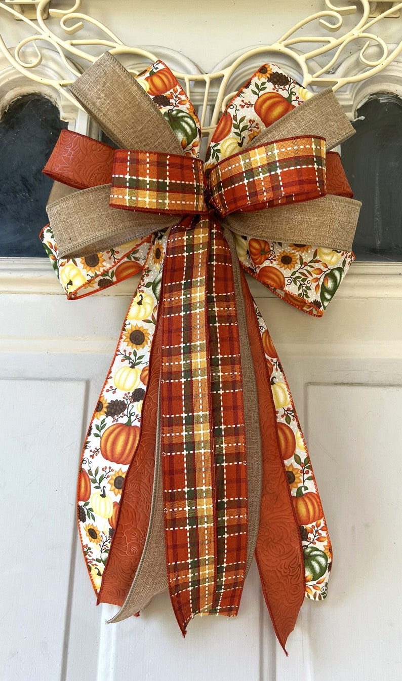Fall Ribbon Bow Fall Harvest Bow, Thanksgiving Bow for Wreath, Pumpkin Lantern Bow ...