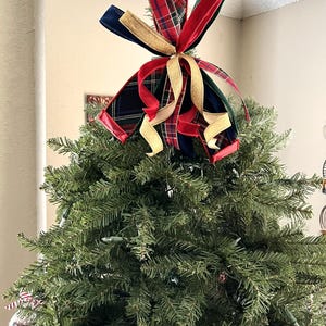 Red with Green Plaid Christmas Tree Bow for Wreath, Small Tartan Christmas Bow, Plaid Tree Topper Bow, Red Green Blue Gold Bow for Lantern bild 8