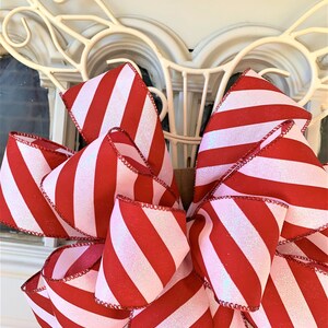 Candy Cane Bow, Red and White Striped Christmas Tree Bow for Wreath ...