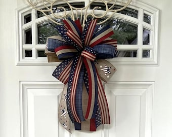 4th of July Bow,  Memorial Day Patriotic Burlap Bow for Wreath, 4th of July Lantern Bow Decoration, Independence Day Bow