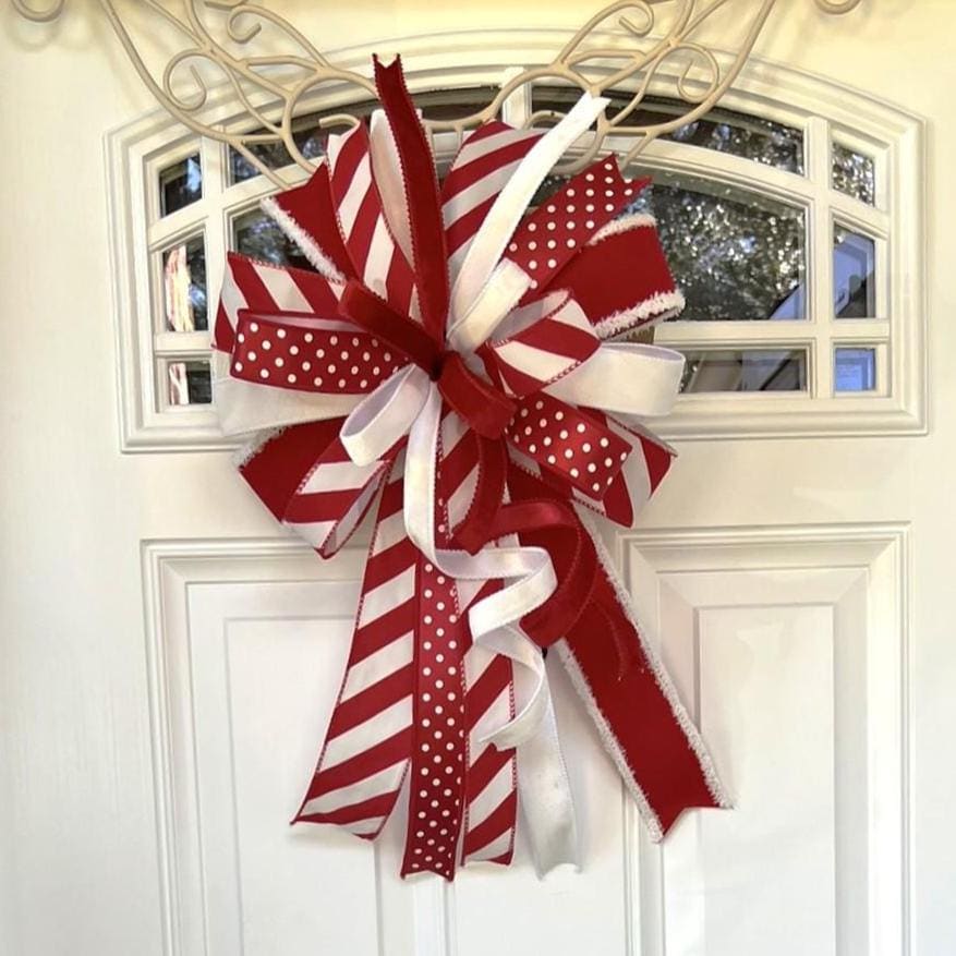 Peppermint Tree Topper Bow, Candy Cane Christmas Bow, Red White Holiday ...