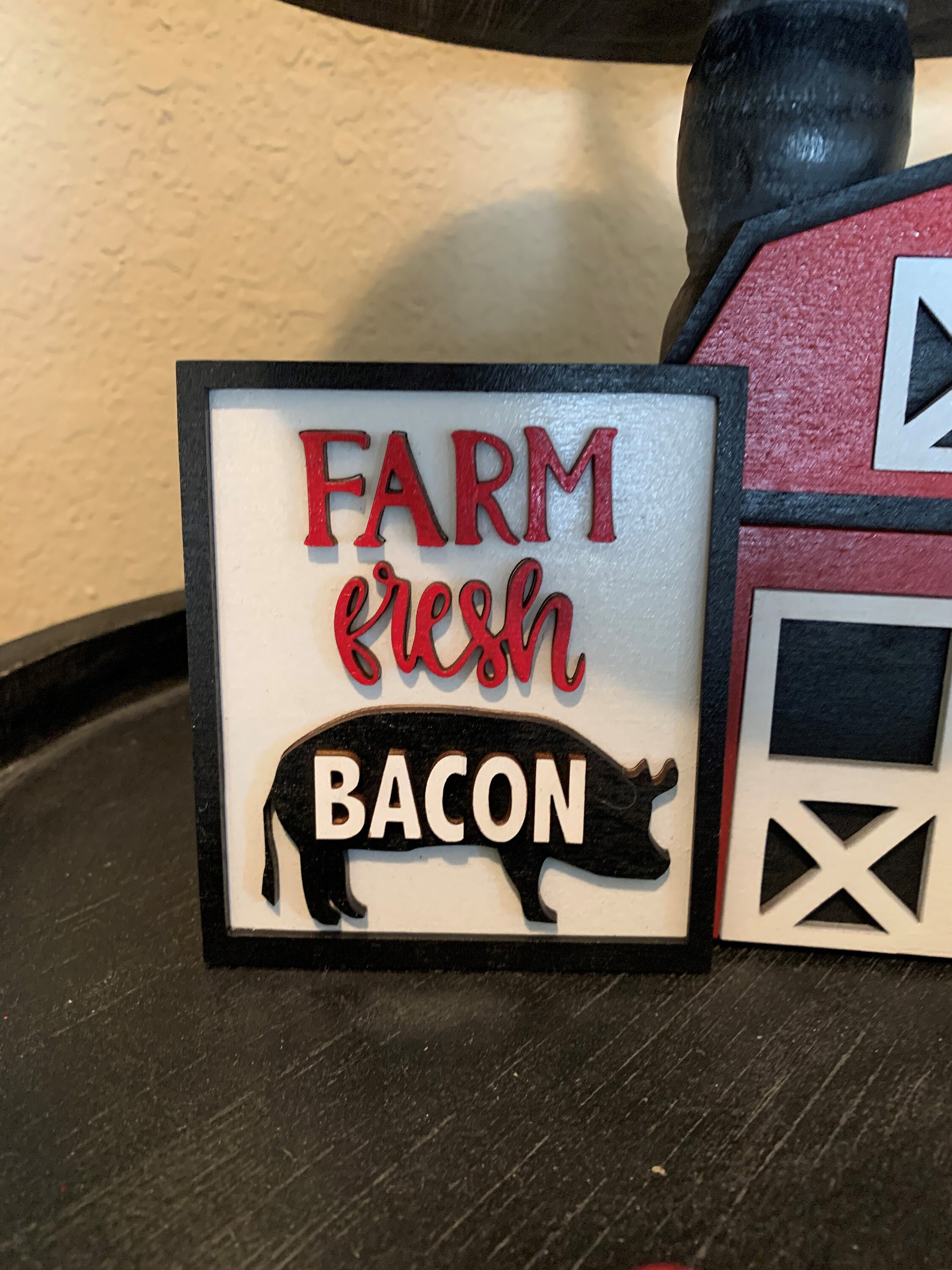 Farmhouse Tiered Tray Decor, Farmhouse Shelf Sitters, 3D Farmhouse Decorations, Red Barn, Cow Pig Chicken Decor