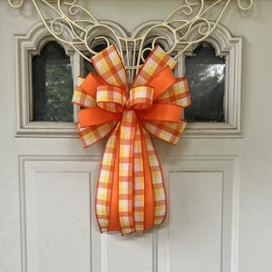 Halloween Bow,  Halloween Bow for Wreath, Candy Corn Lantern Bow Decoration. Spooky Decor, Halloween Plaid Front Porch