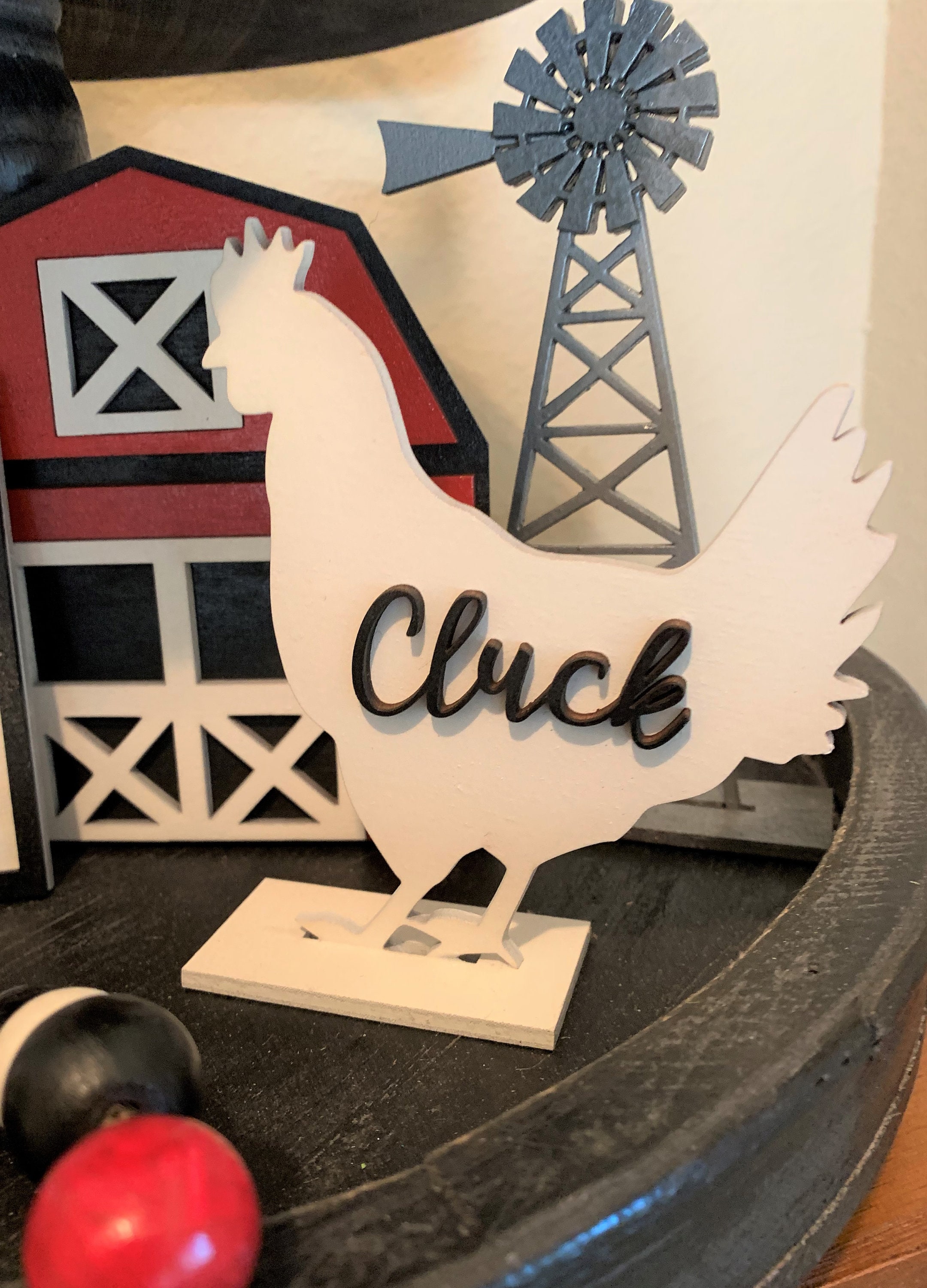 Farmhouse Tiered Tray Decor, Farmhouse Shelf Sitters, 3D Farmhouse Decorations, Red Barn, Cow Pig Chicken Decor