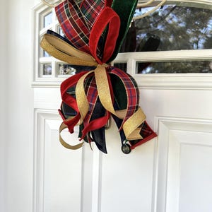 Red with Green Plaid Christmas Tree Bow for Wreath, Small Tartan Christmas Bow, Plaid Tree Topper Bow, Red Green Blue Gold Bow for Lantern bild 6