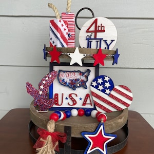 4th of July tiered tray, Patriotic decor, 4th of July decor, 3D 4th of July or patriotic decorations, shaker frame