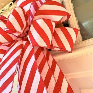 Candy Cane Bow, Red and White Striped Christmas Tree Bow for Wreath ...