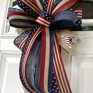 4th of July Bow, Memorial Day Patriotic Burlap Bow for Wreath, 4th of July Lantern Bow Decoration, Independence Day Bow image 9