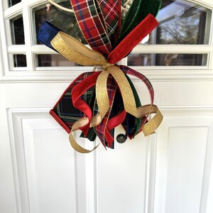 Red with Green Plaid Christmas Tree Bow for Wreath, Small Tartan Christmas Bow, Plaid Tree Topper Bow, Red Green Blue Gold Bow for Lantern bild 5
