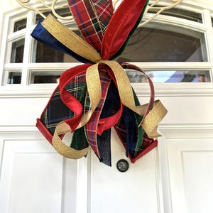 Red with Green Plaid Christmas Tree Bow for Wreath, Small Tartan Christmas Bow, Plaid Tree Topper Bow, Red Green Blue Gold Bow for Lantern bild 4