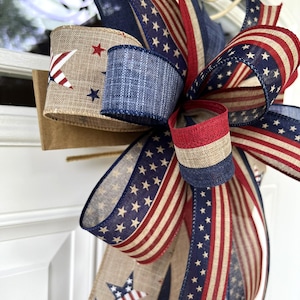 4th of July Bow, Memorial Day Patriotic Burlap Bow for Wreath, 4th of July Lantern Bow Decoration, Independence Day Bow image 11