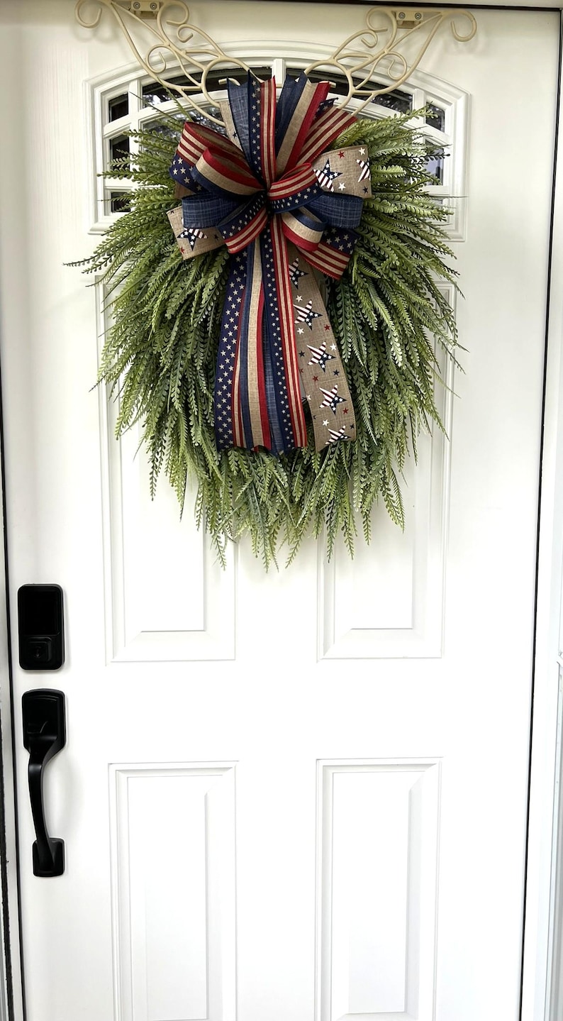 4th of July Bow, Memorial Day Patriotic Burlap Bow for Wreath, 4th of July Lantern Bow Decoration, Independence Day Bow image 13