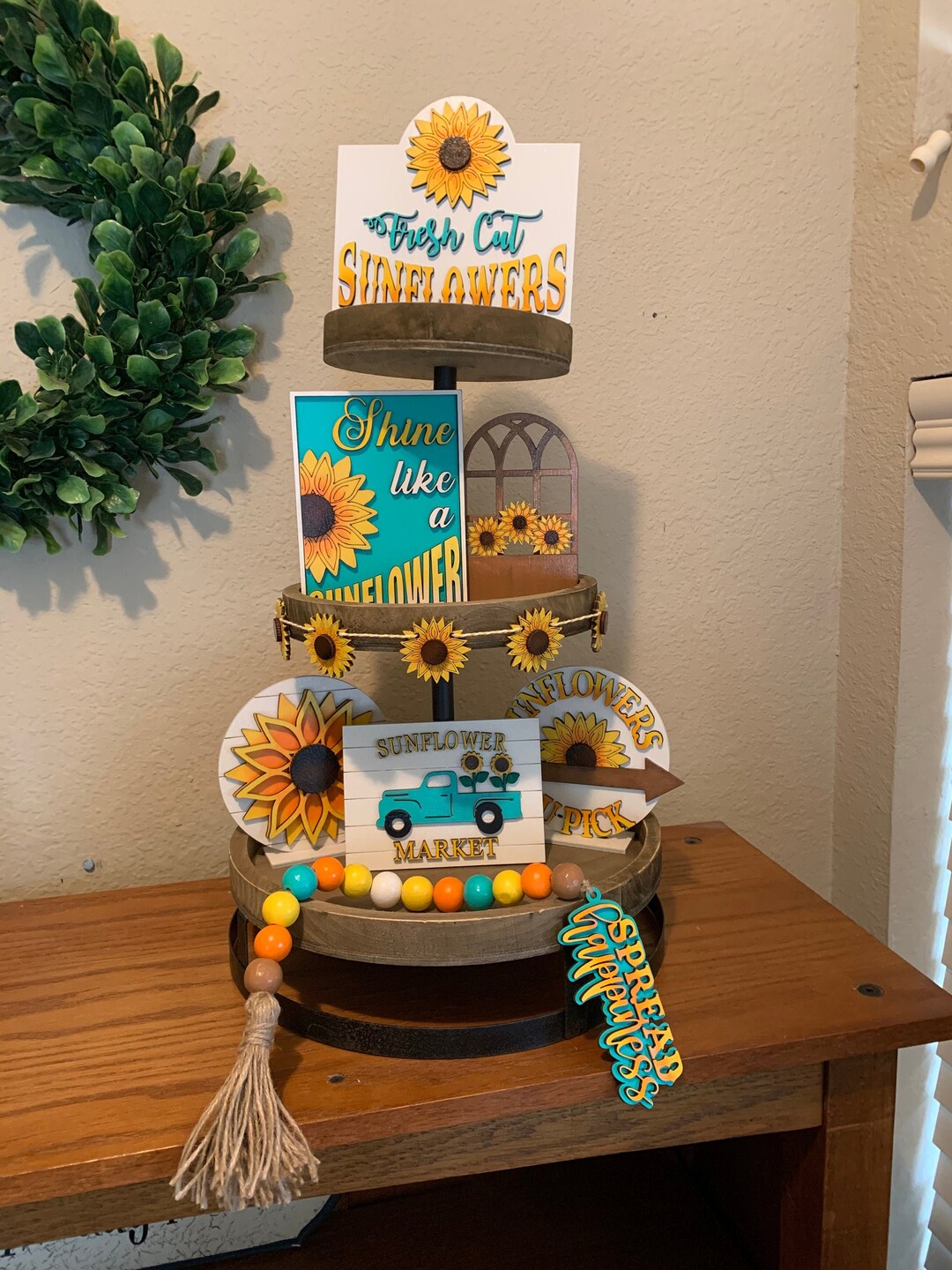 Summer Sunflower Tiered Tray Decor, Sunflower Tiered Tray Decor, 3D ...