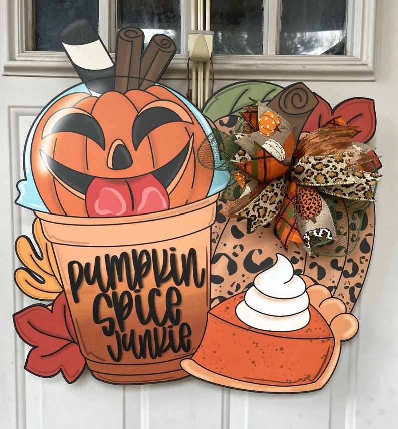 Fall Door Hanger, Leopard Fall Decor, Pumpkin Spice Wreath With Leopard ...
