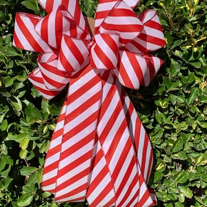 Candy Cane Bow, Red and White Striped Christmas Tree Bow for Wreath ...