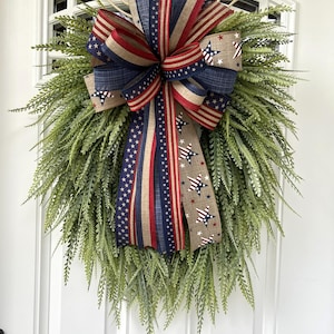 4th of July Bow, Memorial Day Patriotic Burlap Bow for Wreath, 4th of July Lantern Bow Decoration, Independence Day Bow image 12