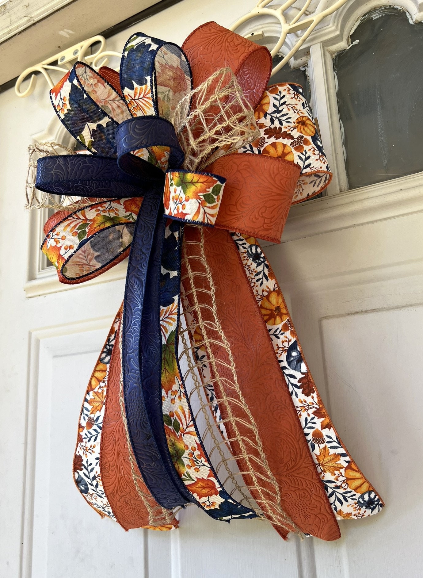 Rustic Fall Bow Fall Harvest Bow, Thanksgiving Bow for Wreath, Rustic Autumn Decoration ...